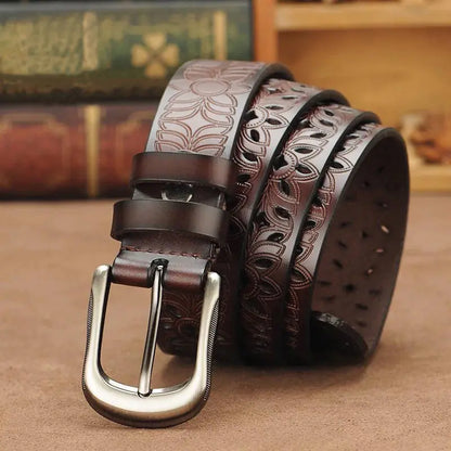 Vintage Genuine Leather Belt with Pin Buckle