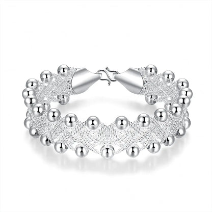 Luminous Hollow Inlaid Bracelet, Trendy Woven Silver Bangle