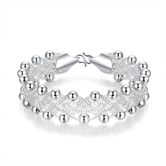 Luminous Hollow Inlaid Bracelet, Trendy Woven Silver Bangle