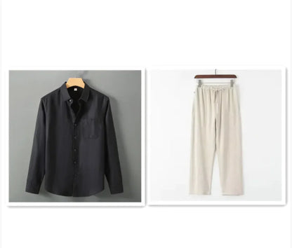 Men's Casual Linen Shirt with Loose Standing Collar