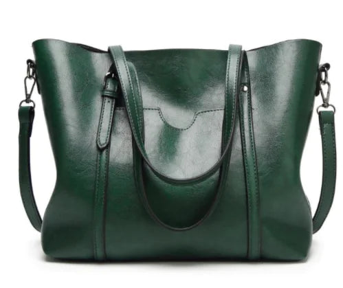 Vintage Waxed Leather Shoulder Tote Bag for Women