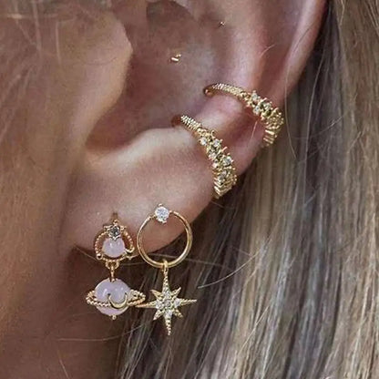 Diamond-Encrusted Octagon Clip Earring Set