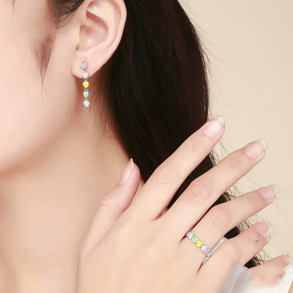 Rainbow Heart Ring and Earring Accessory Set