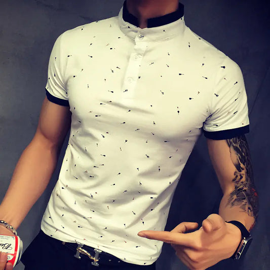 Men's Short Sleeve Guitar Print Polo Cotton T-Shirt