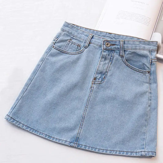 Retro High Waist A-Line Denim Skirt for Women