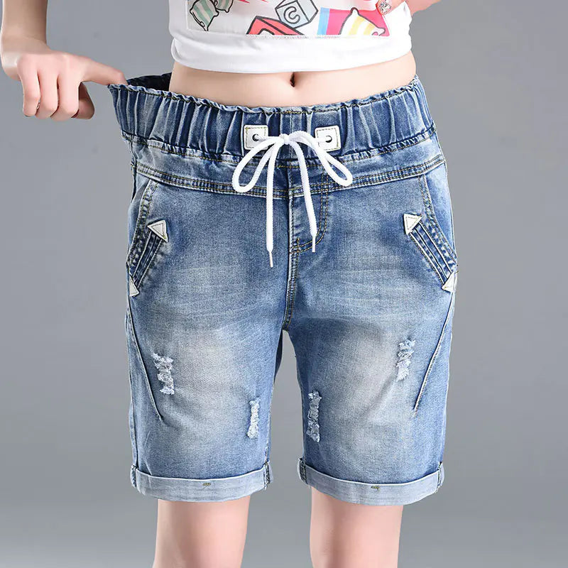 Summer Women's Ripped Denim Shorts, Loose Stretch Shorts
