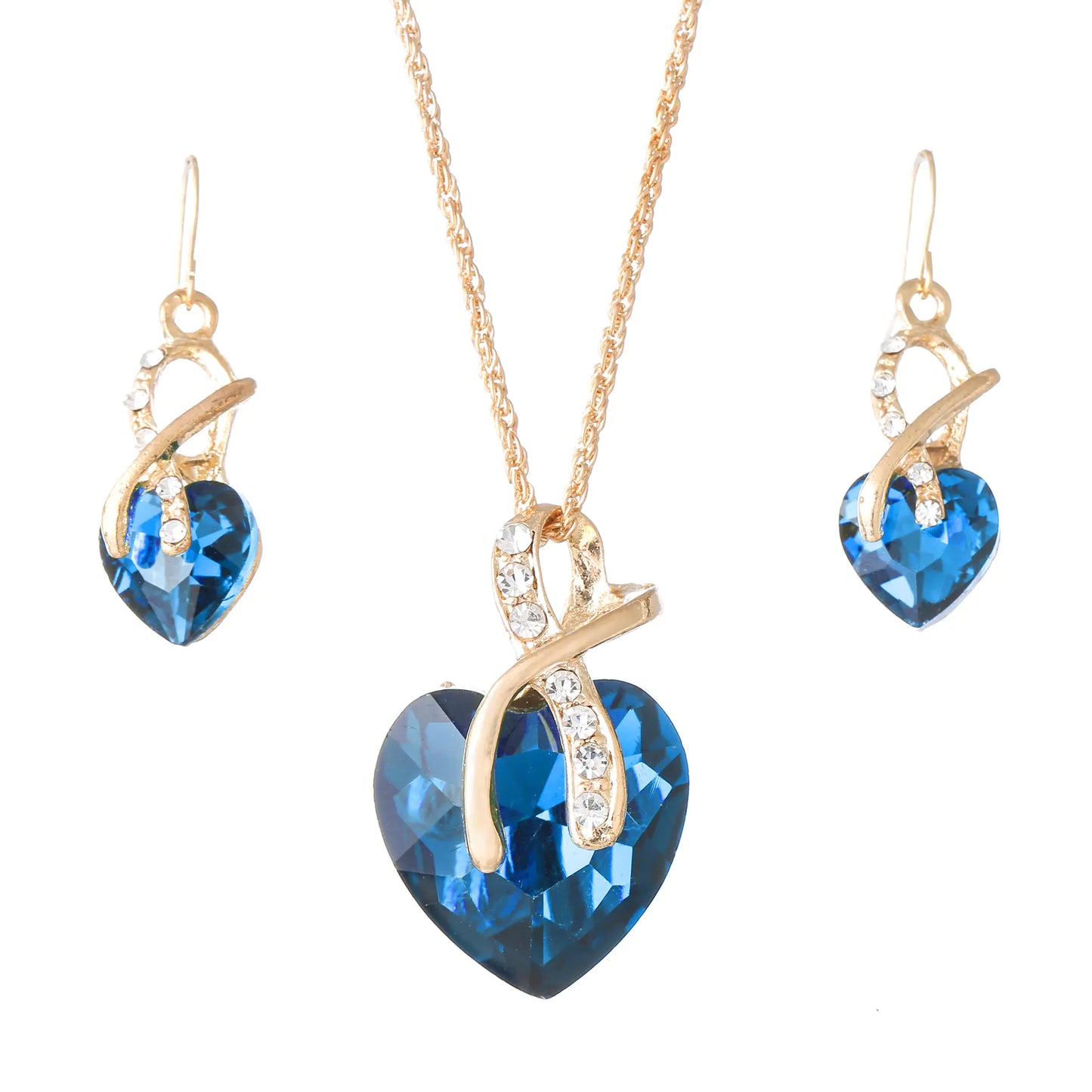 Austrian Crystal Heart Pendant Necklace Earring Set