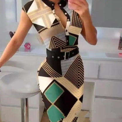 Fashion Button Dress for Women with Belt