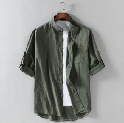 Men's Loose Fit Linen Stand Collar Shirt