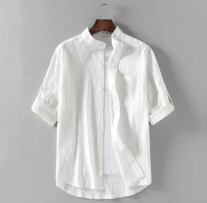 Men's Loose Fit Linen Stand Collar Shirt