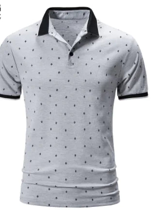Men's Short Sleeve Guitar Print Polo Cotton T-Shirt