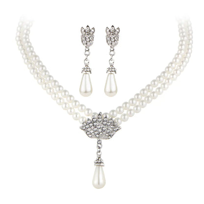 Bridal Pearl Crystal Necklace and Earring Set