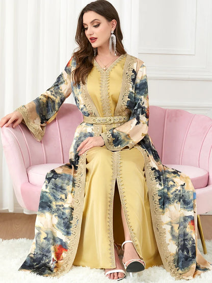 Abaya Dress 2 Piece Set with Embroidery