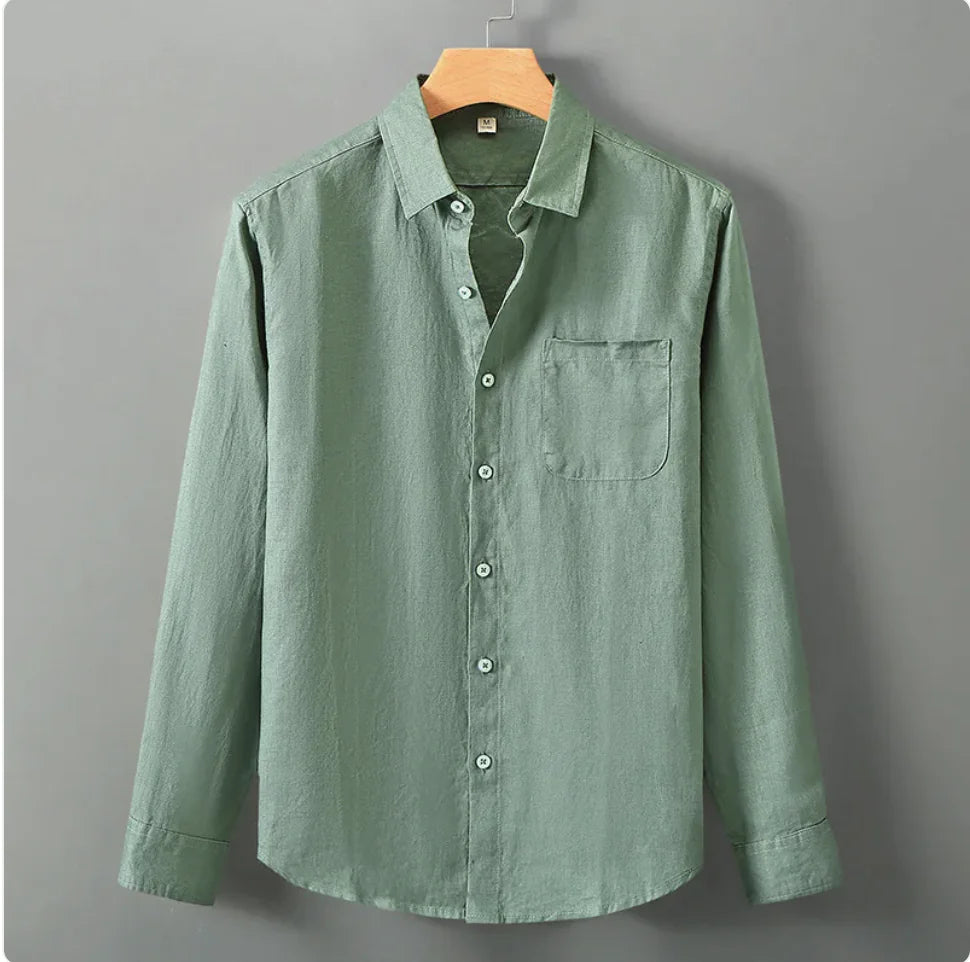 Men's Casual Linen Shirt with Loose Standing Collar