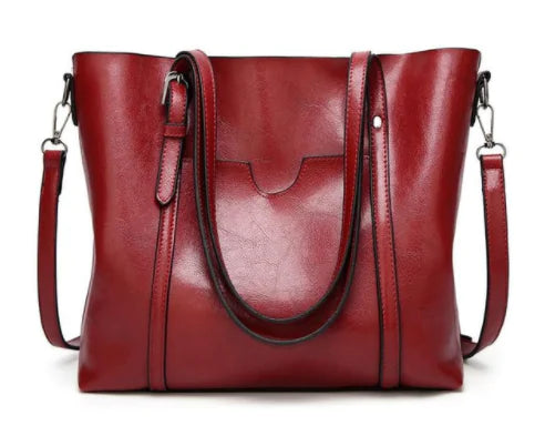 Vintage Waxed Leather Shoulder Tote Bag for Women