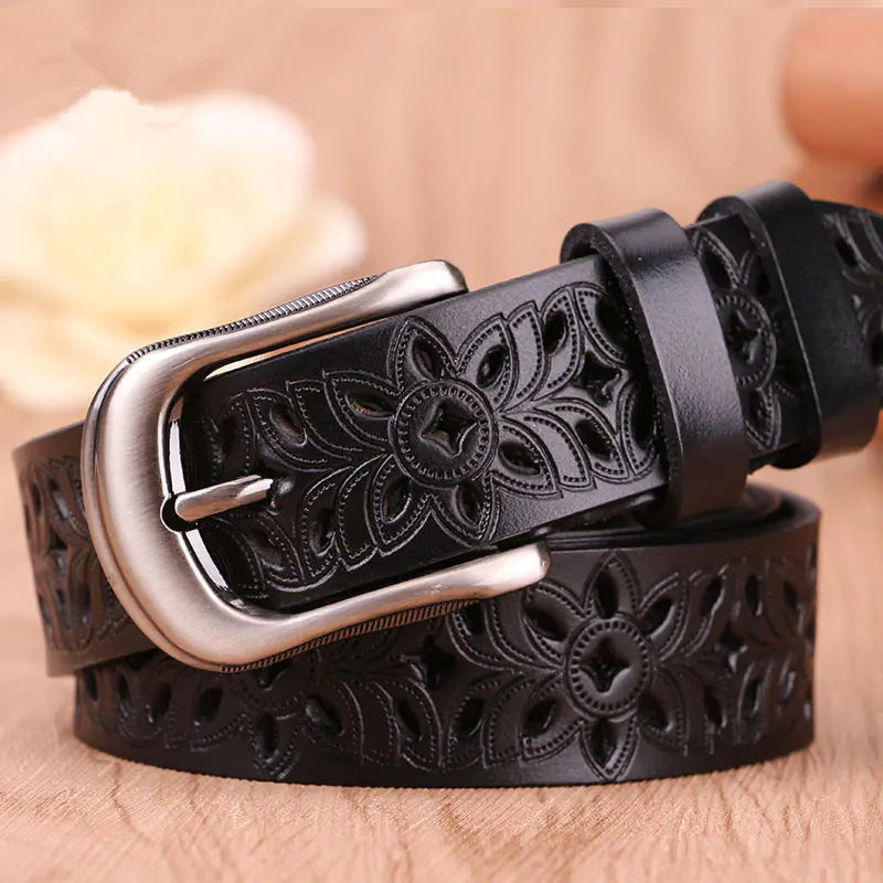 Vintage Genuine Leather Belt with Pin Buckle