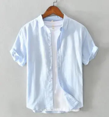 Men's Casual Loose Linen Short Sleeve Shirt - White