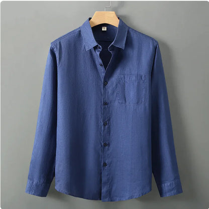 Men's Casual Linen Shirt with Loose Standing Collar