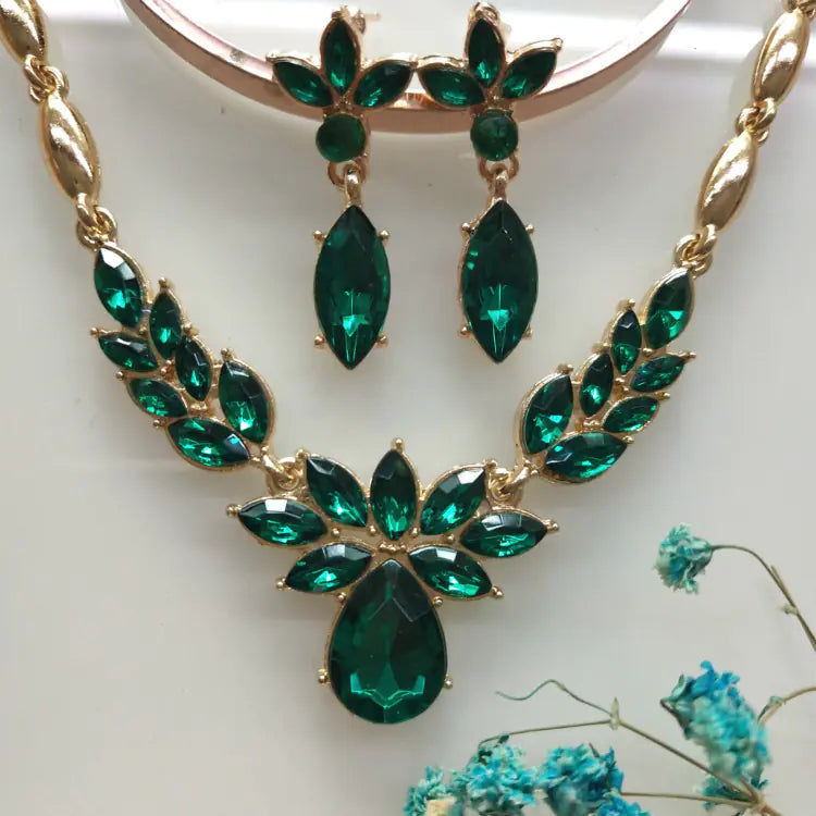 Earring and Necklace Set with Crystal Jewelry