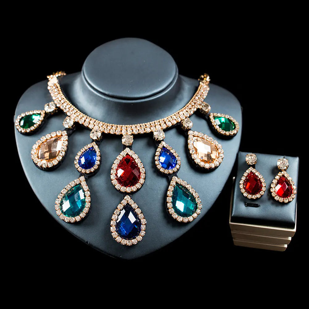 Colorful Exaggerated Bridal Necklace and Earring Set