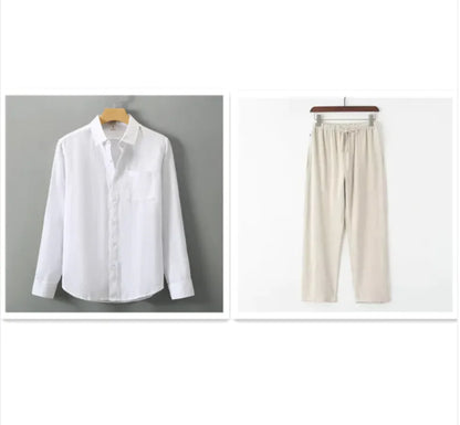 Men's Casual Linen Shirt with Loose Standing Collar