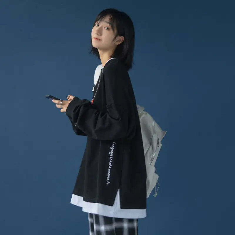 Loose-Fit Women's Two-Piece Round Neck Sweater Top