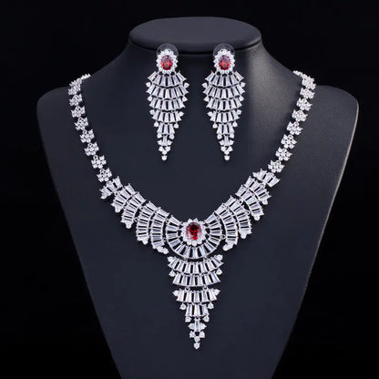 3A Zirconia Earring Necklace Bridal Set, Hypoallergenic