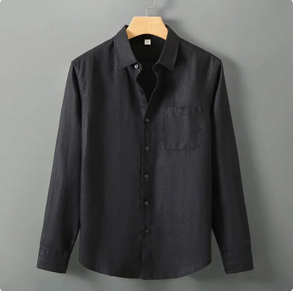 Men's Casual Linen Shirt with Loose Standing Collar