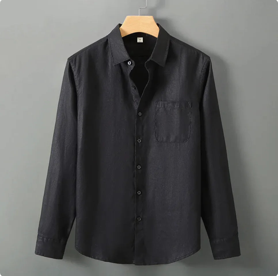 Men's Casual Linen Shirt with Loose Standing Collar