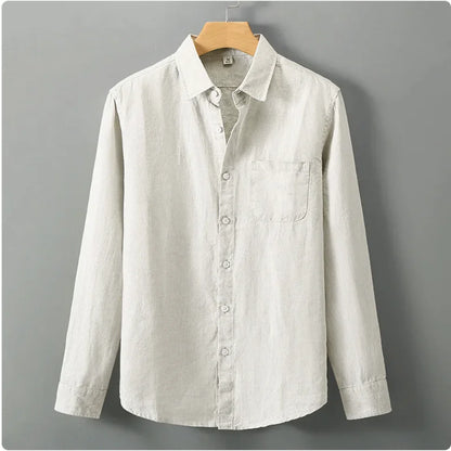 Men's Casual Linen Shirt with Loose Standing Collar