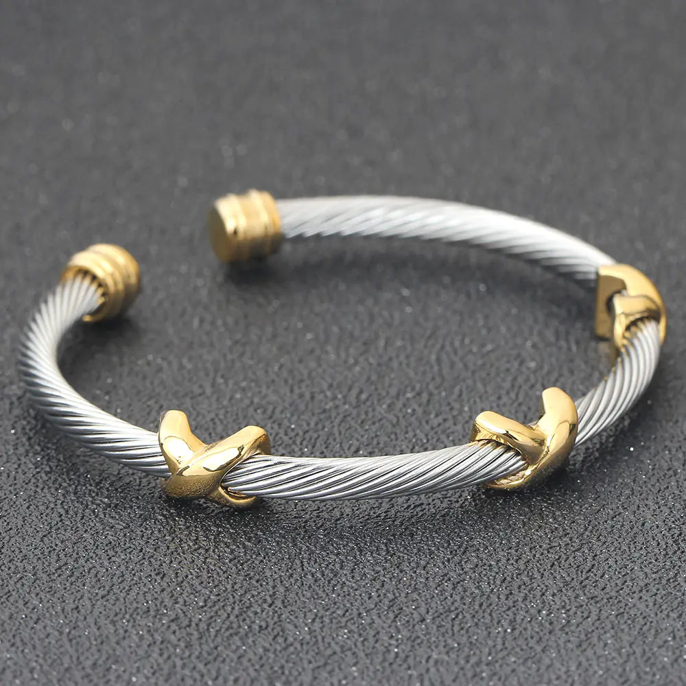 Adjustable Wire Bangle with Twisted Design Bracelet