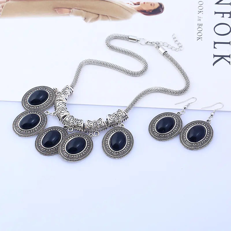 Fashionable Vintage Alloy Turquoise Necklace & Earring Set