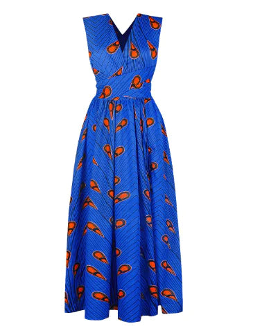 African Print High-Waist Irregular Dress with Slit