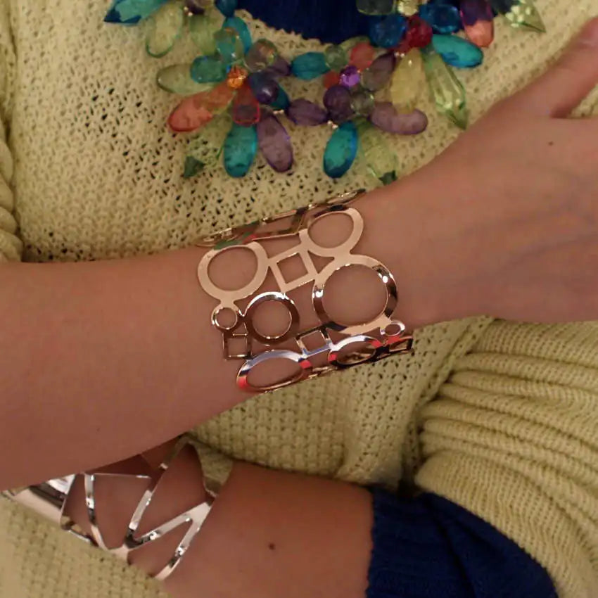 Exaggerated Hollow Bangle with Geometric Patterns