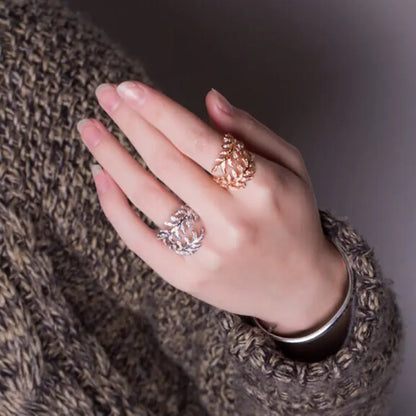 Luxury Hollow Mimosa Ring - Trendy Leaf Open Ring