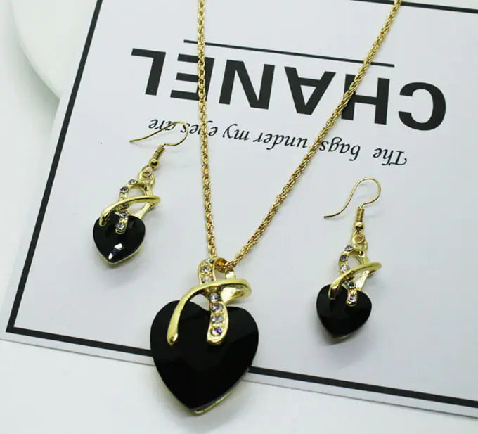 Austrian Crystal Heart Pendant Necklace Earring Set