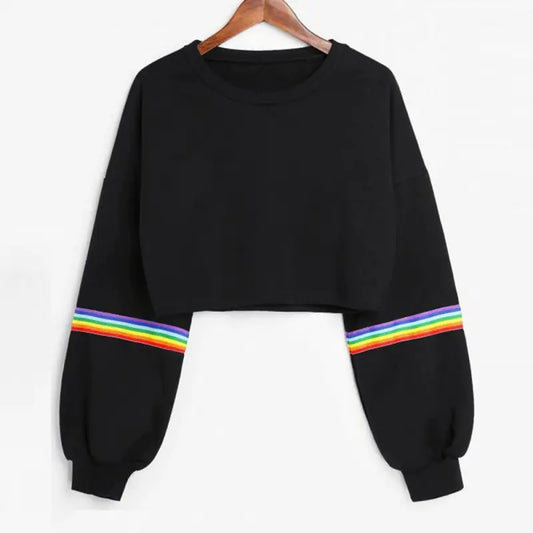 Rainbow Striped Crop Hoodie for Women