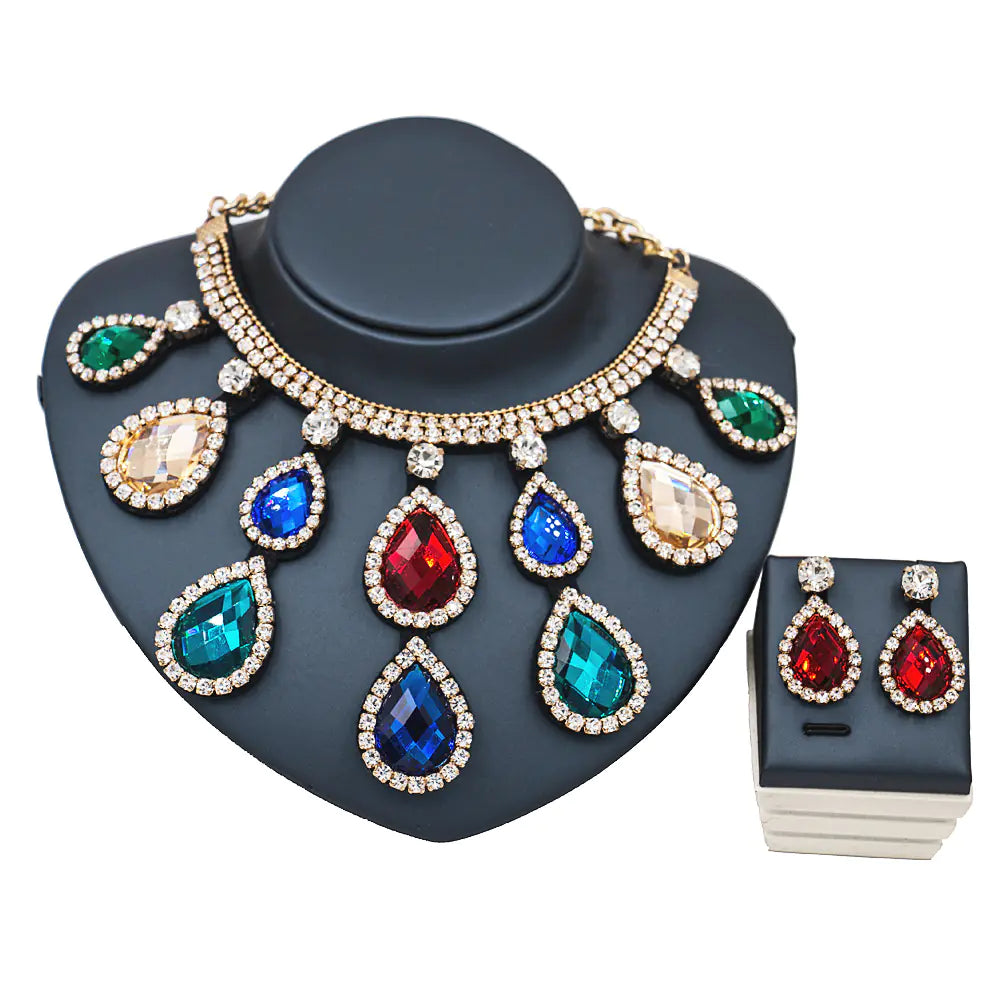 Colorful Exaggerated Bridal Necklace and Earring Set