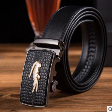 Automatic Buckle Leather Belt for Business Pants