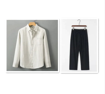 Men's Casual Linen Shirt with Loose Standing Collar