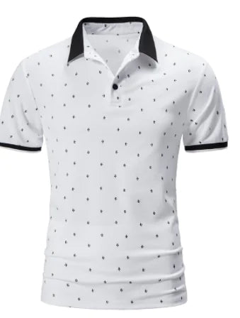 Men's Short Sleeve Guitar Print Polo Cotton T-Shirt
