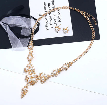 Pearl and Rhinestone Earring Necklace Set