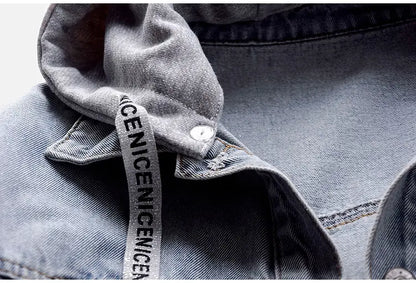 Women's Loose Fit Denim Jacket with Hood and Pockets