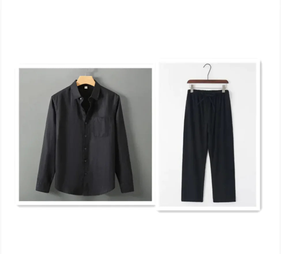 Men's Casual Linen Shirt with Loose Standing Collar