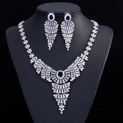 3A Zirconia Earring Necklace Bridal Set, Hypoallergenic