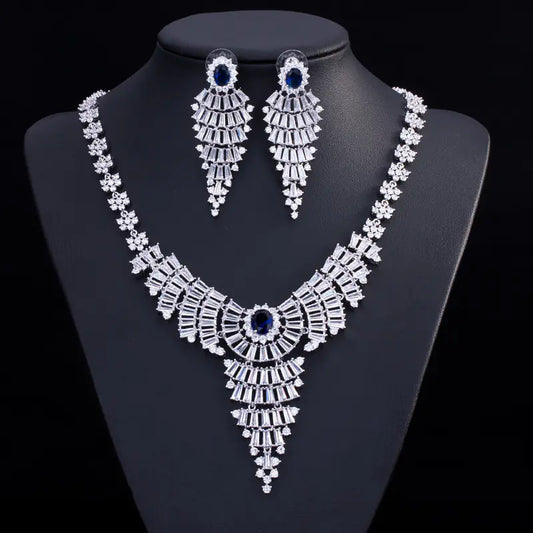 3A Zirconia Earring Necklace Bridal Set, Hypoallergenic