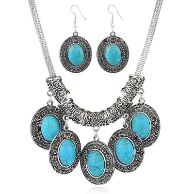 Fashionable Vintage Alloy Turquoise Necklace & Earring Set