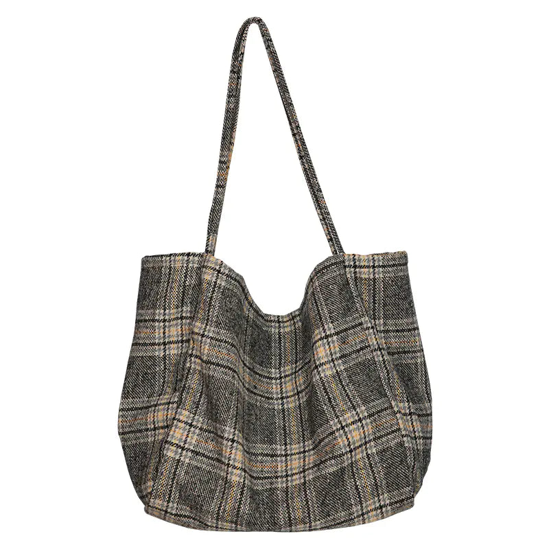 Retro Plaid Wool Tote Bag for Women - Versatile Design