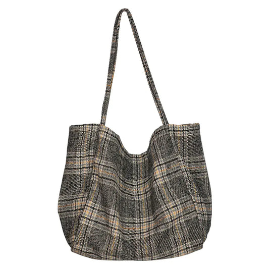 Retro Plaid Wool Tote Bag for Women - Versatile Design