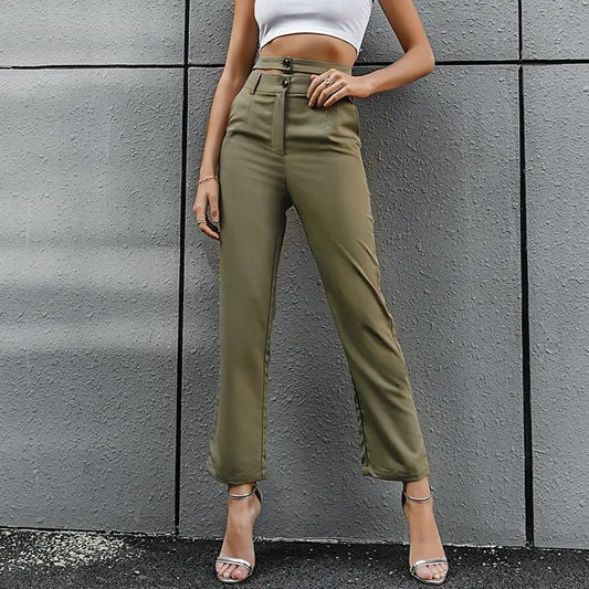 Slim Casual Pants with Solid Color Belt